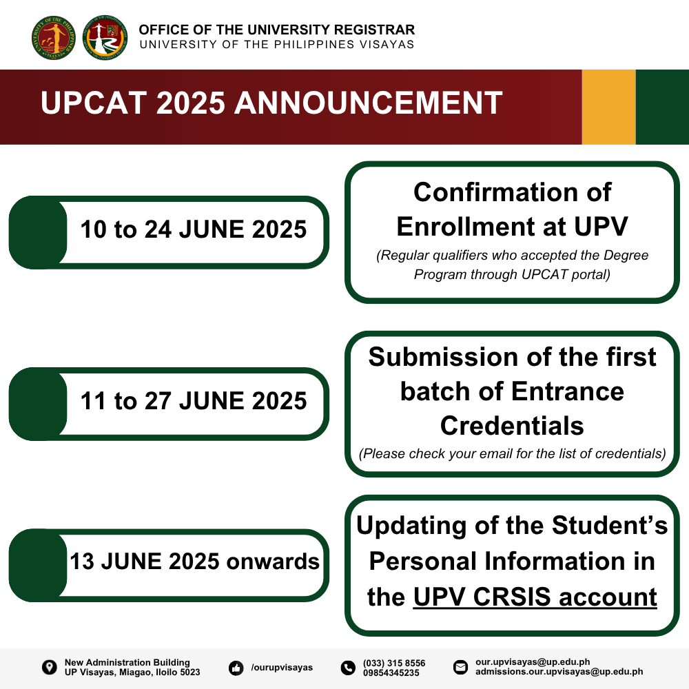 UPCAT 2025 qualifiers' confirmation of enrollment to UP Visayas