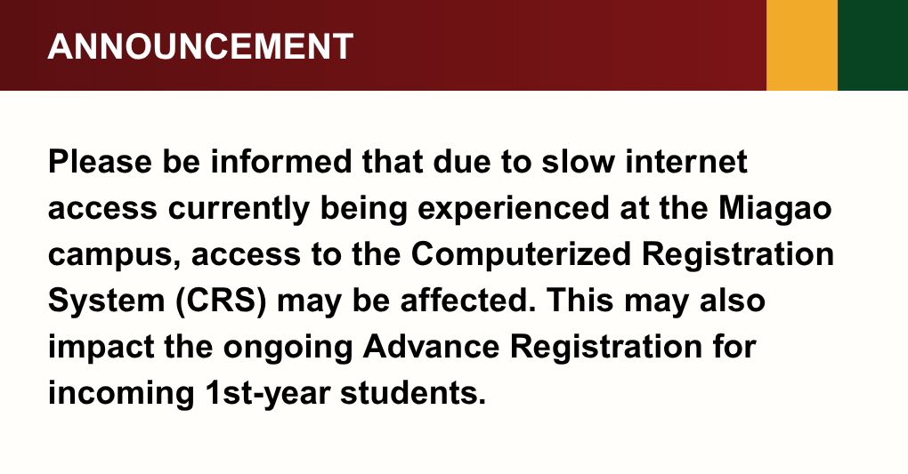 Slow internet access at this time in Miagao Campus
