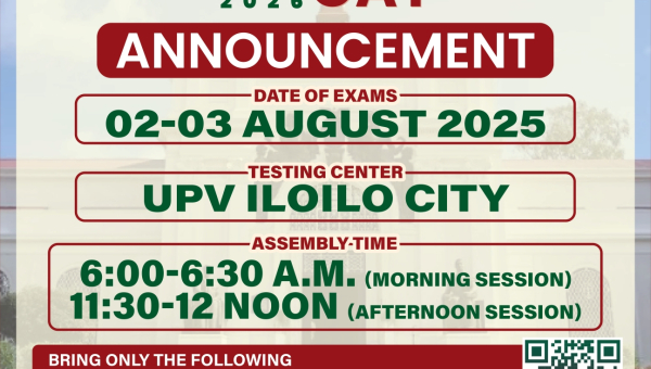 UPCAT 2026 at UP Visayas, Iloilo City campus on August 2-3, 2025