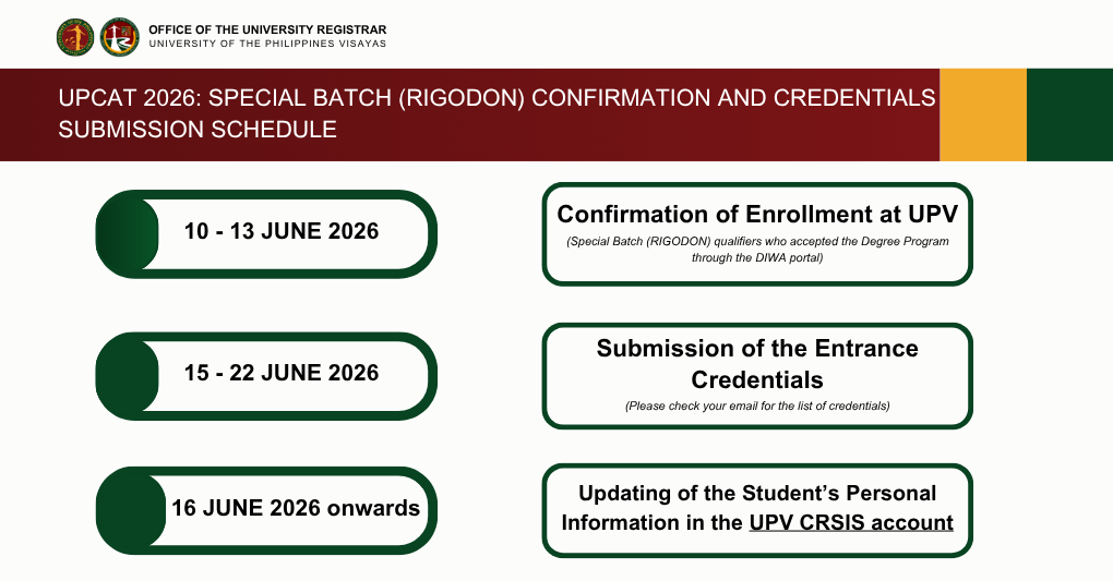 UPCAT 2026: UP Visayas Special Batch (Rigodon) Enrollment Confirmation