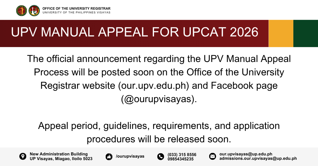 UPV MANUAL APPEAL FOR UPCAT 2026