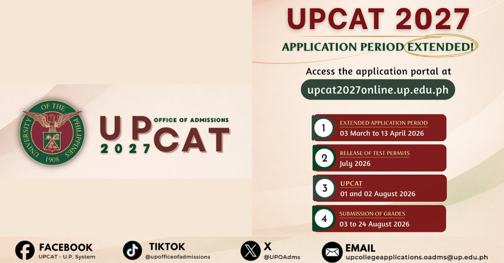 UPCAT 2027 APPLICATIONS ARE EXTENDED UNTIL 13 APRIL 2026!